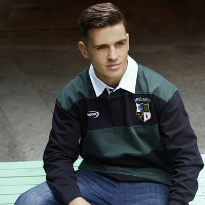 Lansdowne Green and Black Striped Long Sleeve Rugby Polo